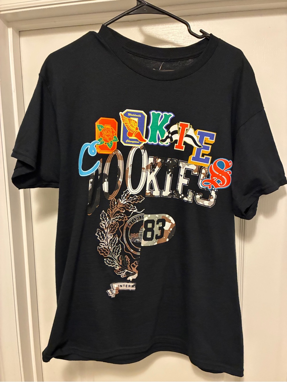 Black Graphic Short Sleeve Tee with Colorful Logo